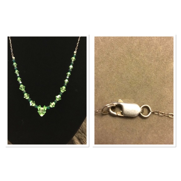 🚨 Sterling Silver Green Crystal Necklace Stamped - Picture 3 of 8